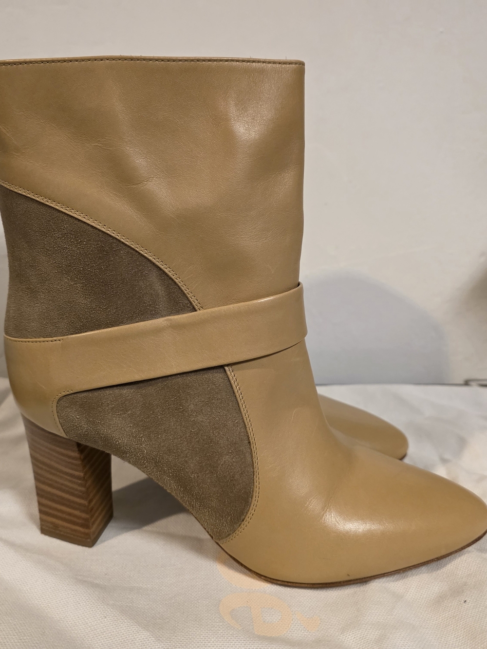 Chloe Tan Leather & Suede Block Heel Ankle Boots - Size 36